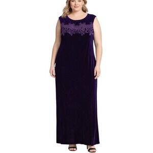 Vintage Onyx Nite Velvet Dress Women 18 Purple Embroidered Evening Gown Romantic